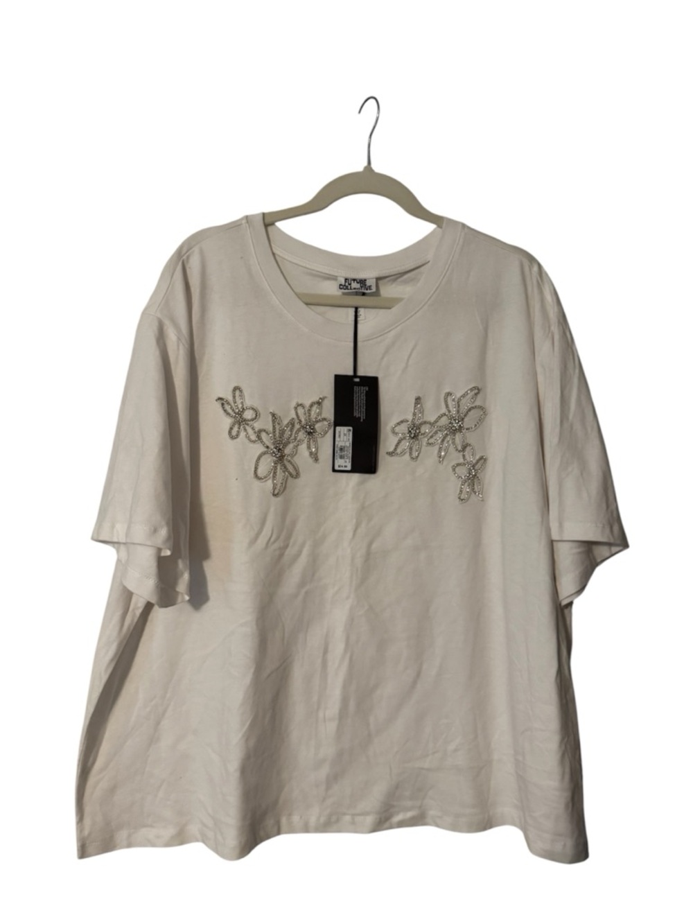 Embellished Floral Crewneck Tee - White